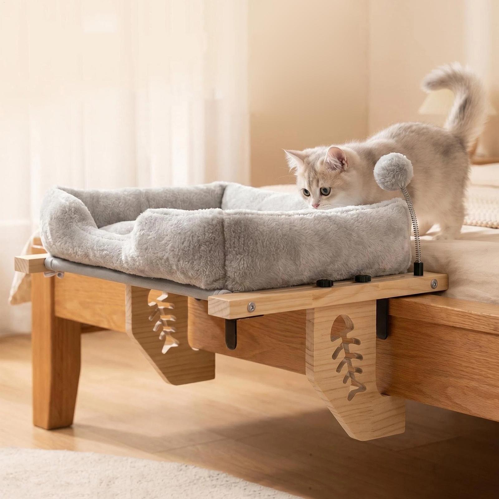 Cat Window Perch - Katzenfensterliegeplatz mit Plüschkissen und Ball, Fensterbank-Kätzchenkissen