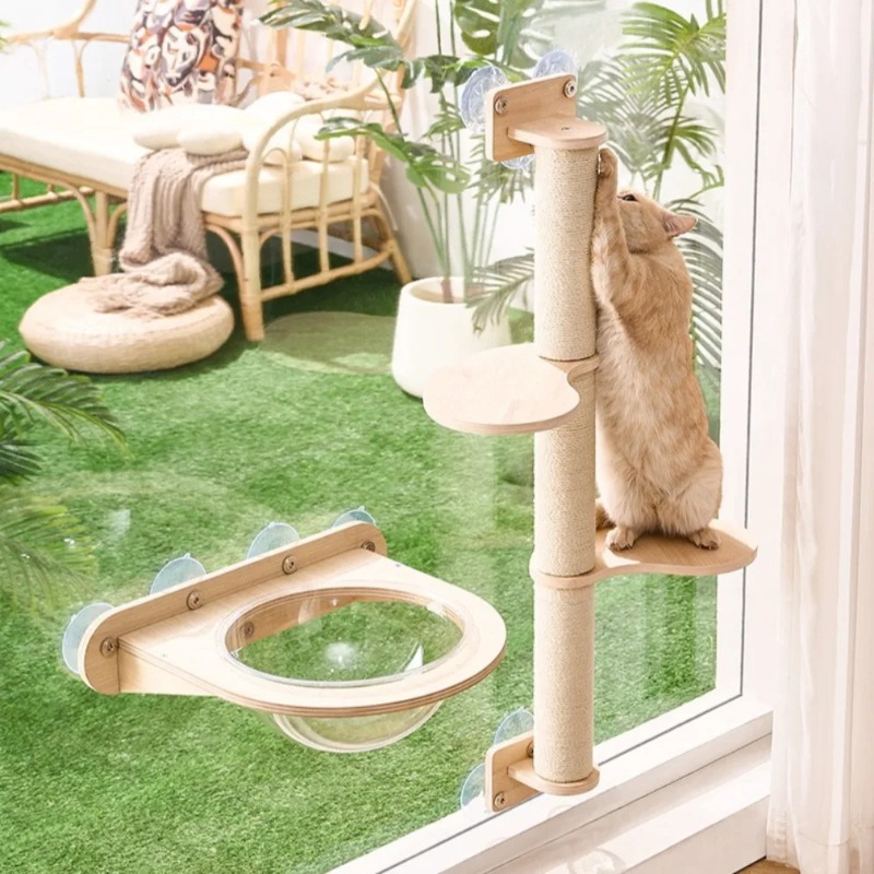 Cat Window Perch - Katzenfensterliegeplatz mit Holzrahmen für den Innenbereich,