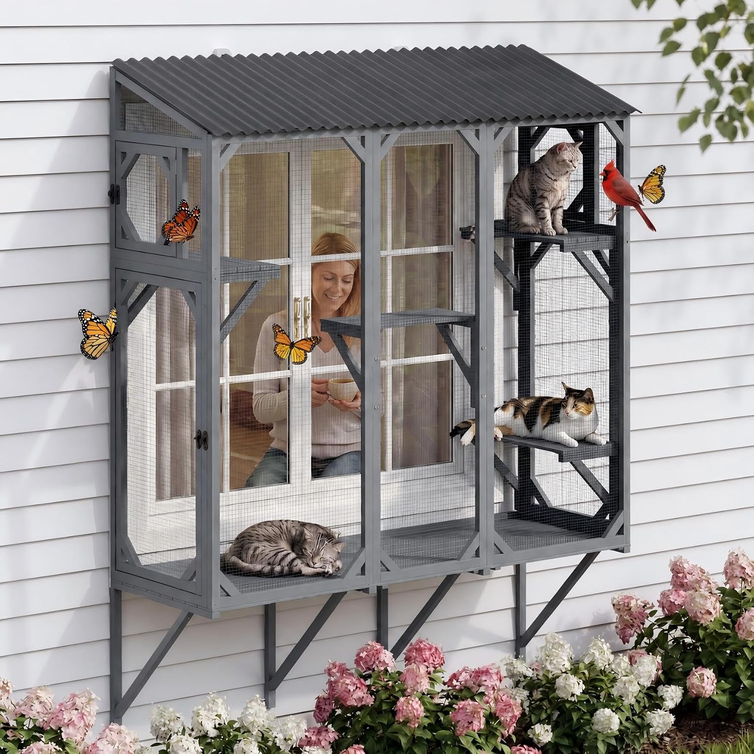 Cat Window Perch - 68 Zoll Fenster-Catio aus Holz, großes